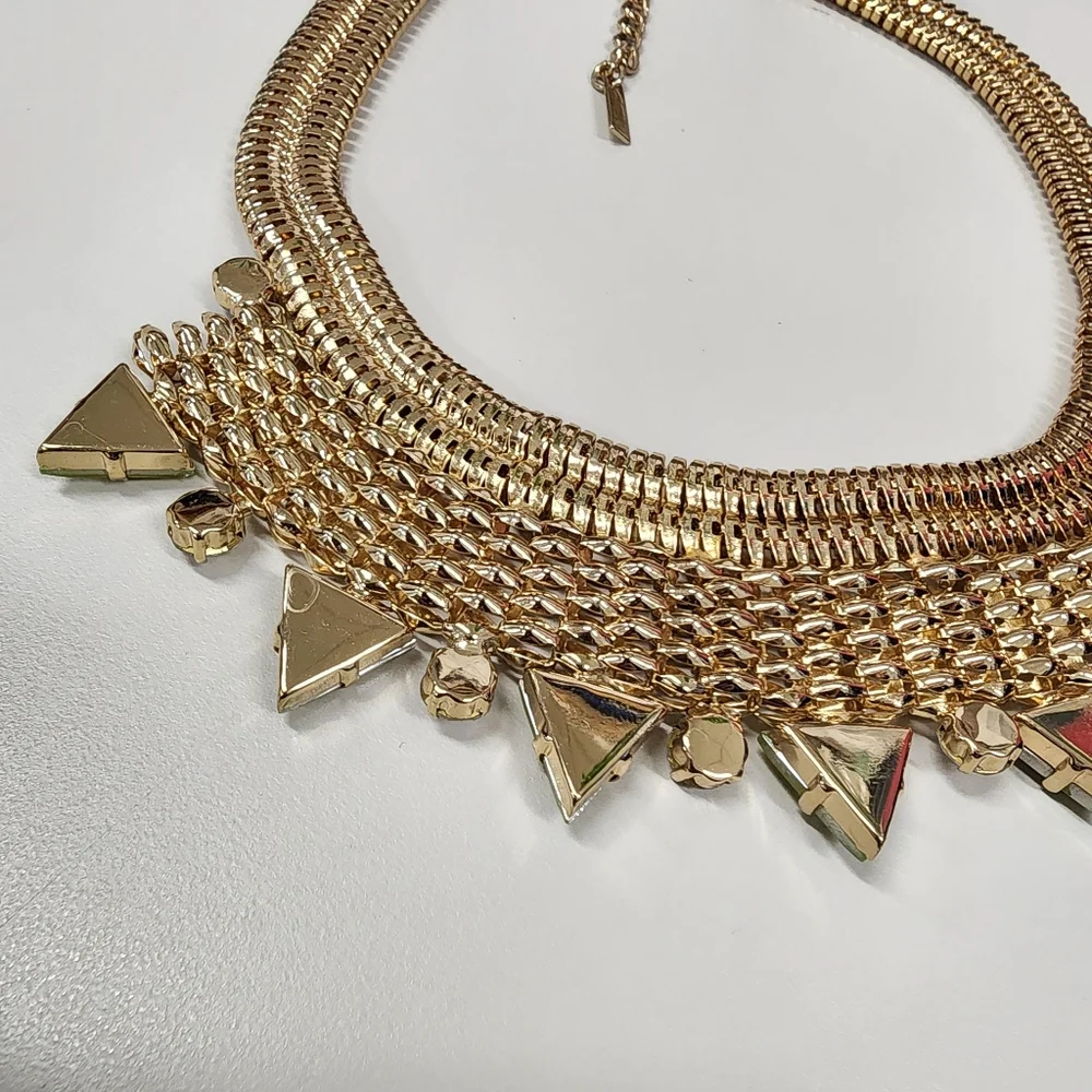 MIKA Chunky Gold-tone Statement Necklace Yellow Triangle Jewels Bold Bib Collar